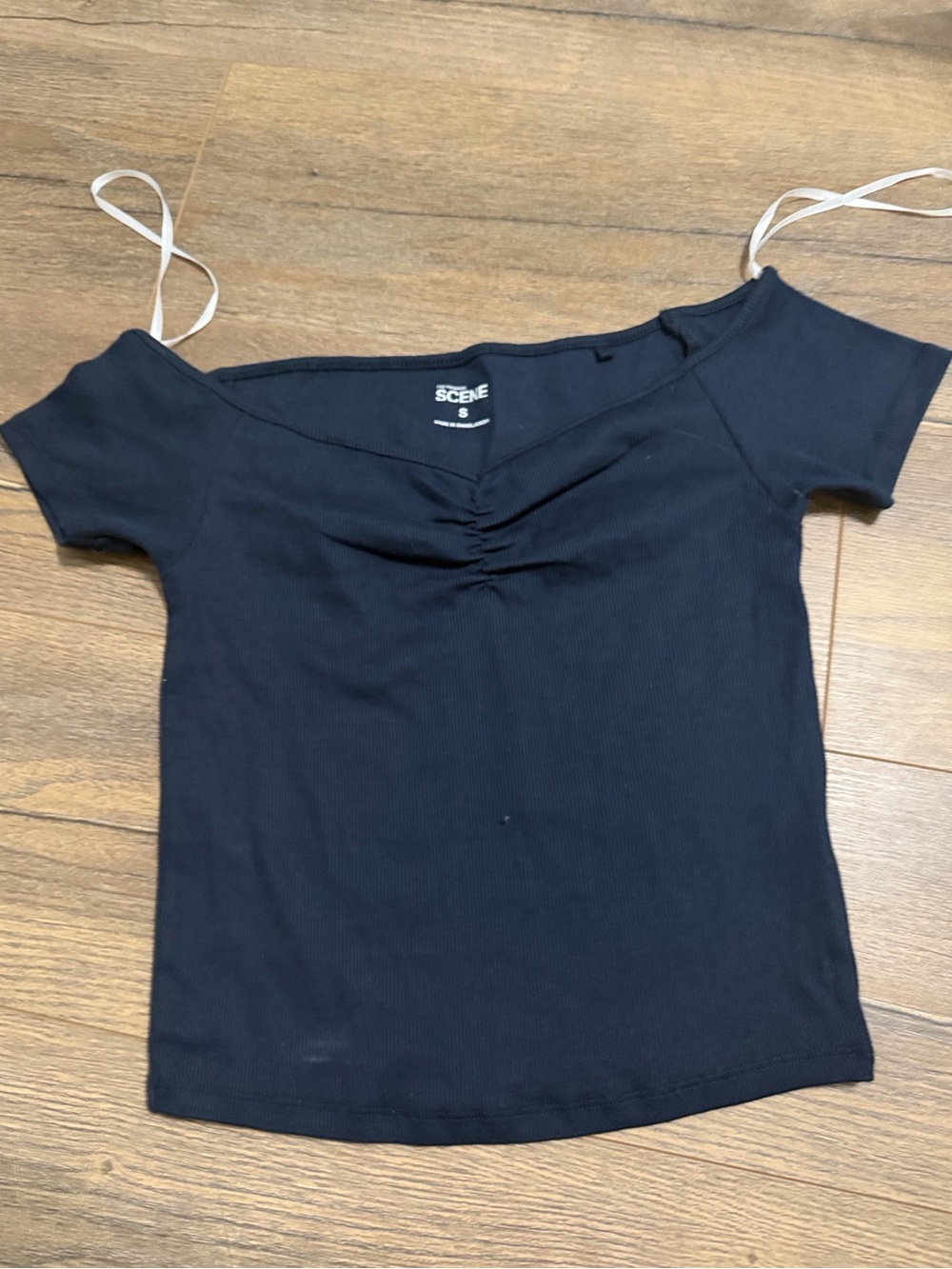 Over the shoulder navy top